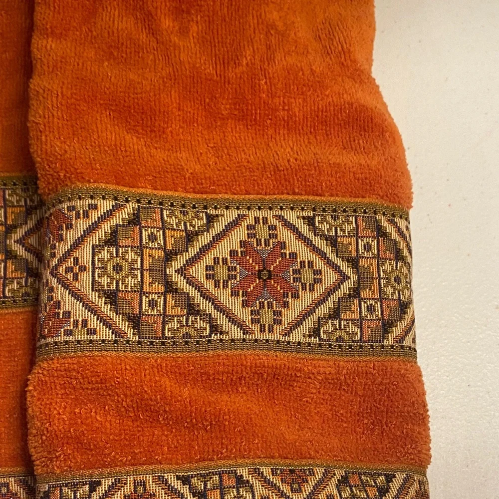 Vintage Martex Orange Tapestry Patterned Bath and Hand Towel